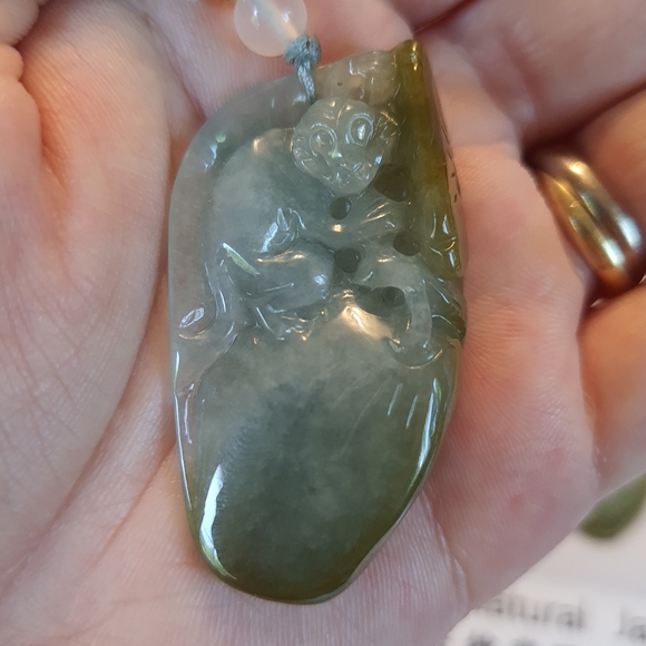 Natural Untreated Monkey Burmese Jadeite Jade Pendant Necklace - Picture 2 of 13